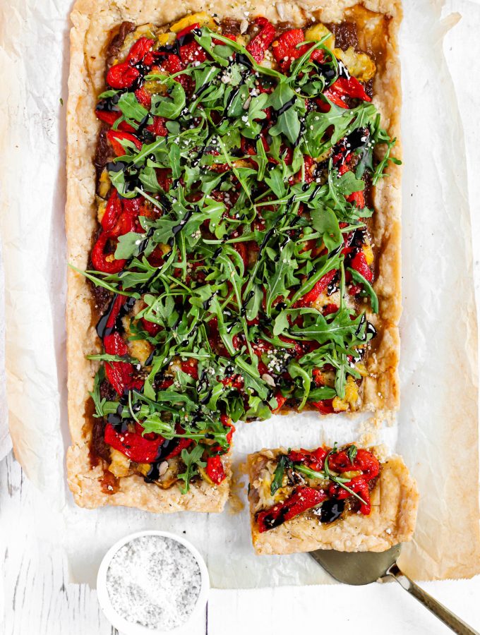 Gluten-Free Puff Pastry Pepper Onion Pie - Mouth-watering savory tart, a great alternative to regular puff pastry pie.&nbsp;
