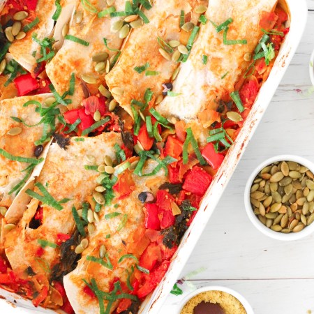 ENCHILADAS CASSEROLE - healthy every-meal recipe, filled with fiber, protein and greens.