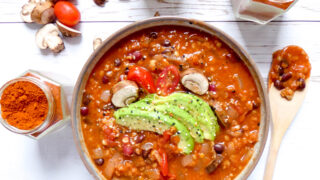 Lentils beans tomato stew - Vegan gluten free dish loaded in protein made in one bowl 