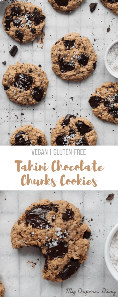 TAHINI CHOCOLATE CHUNKS COOKIES - Vegan and gluten-free easy delicious recipe. Soft inside and crunchy on the outside.