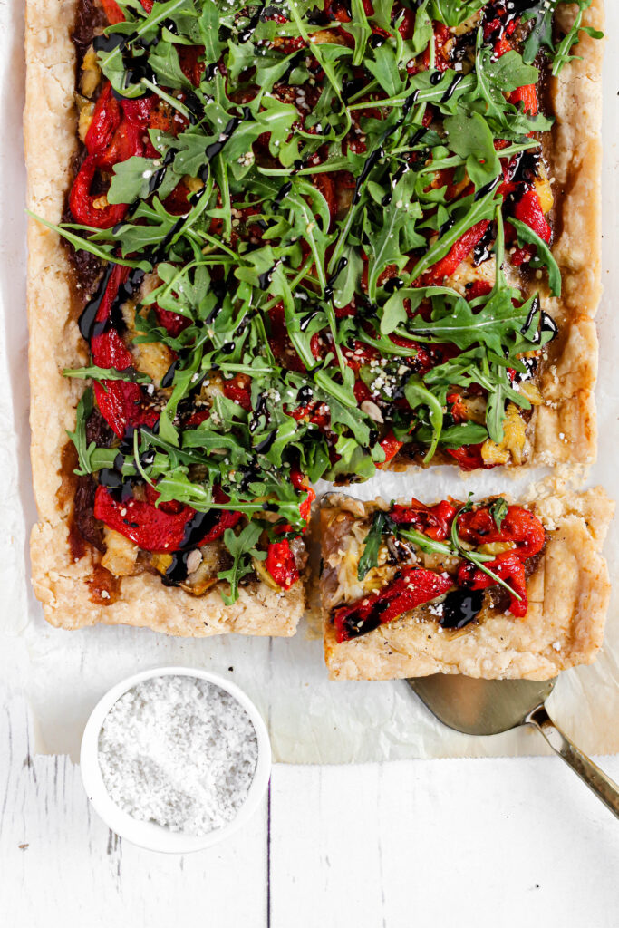 Gluten-Free Puff Pastry Pepper Onion Pie - Mouth-watering savory tart, a great alternative to regular puff pastry pie.&nbsp;